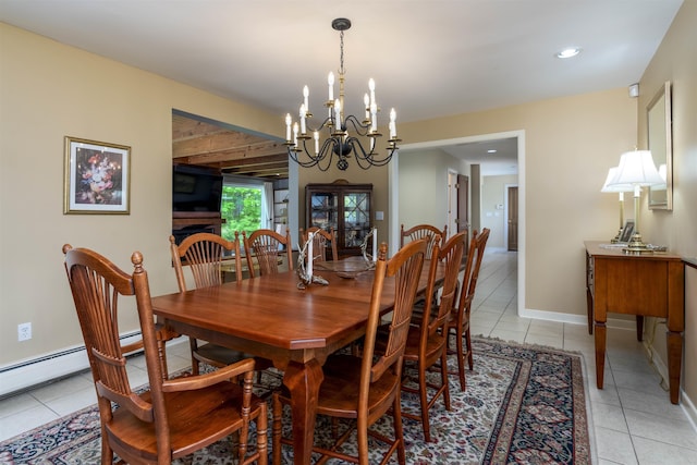 188 Foster Farm Rd, Stowe, VT 05672 - dining area featuring a chandelier, light tile patterned floors, baseboards, and recessed lighting