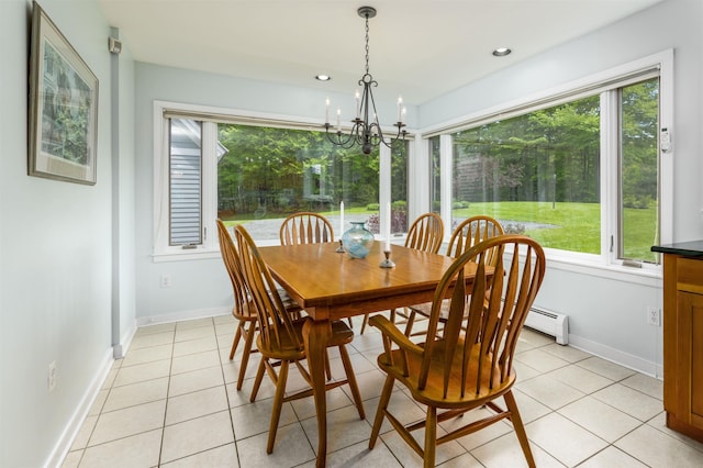 188 Foster Farm Rd, Stowe, VT 05672 - dining area featuring a chandelier, healthy amount of natural light, light tile patterned floors, and recessed lighting