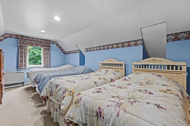 188 Foster Farm Rd, Stowe, VT 05672 - bedroom with vaulted ceiling, carpet flooring, and recessed lighting