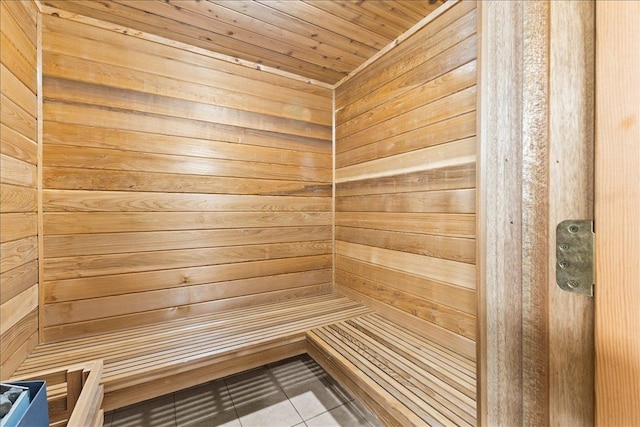 188 Foster Farm Rd, Stowe, VT 05672 - sauna / steam room featuring tile patterned flooring and wood walls