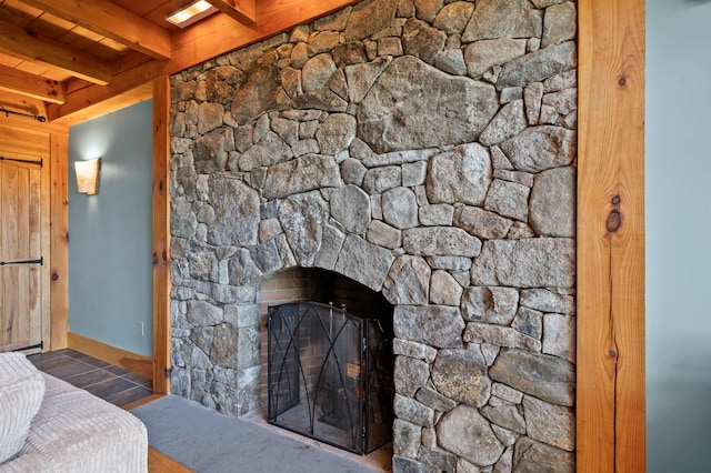 151 Brock Hill Rd, Bridgewater, NH 03222 - detailed view of wooden ceiling with exposed beams