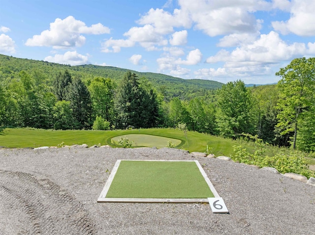151 Brock Hill Rd, Bridgewater, NH 03222 - view of yard featuring a putting area, a wooded view, and golf course view