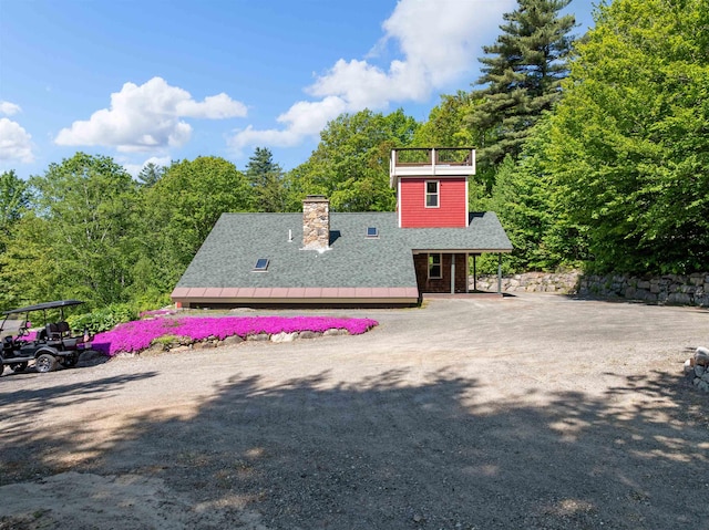 151 Brock Hill Rd, Bridgewater, NH 03222 - view of front of house with a shingled roof and a chimney