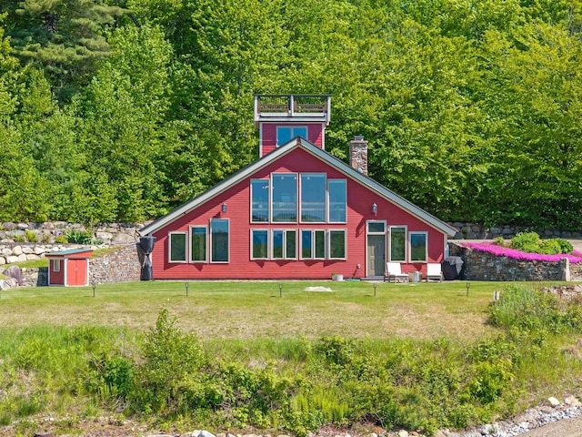 151 Brock Hill Rd, Bridgewater, NH 03222 - rustic home with a chimney and a front yard