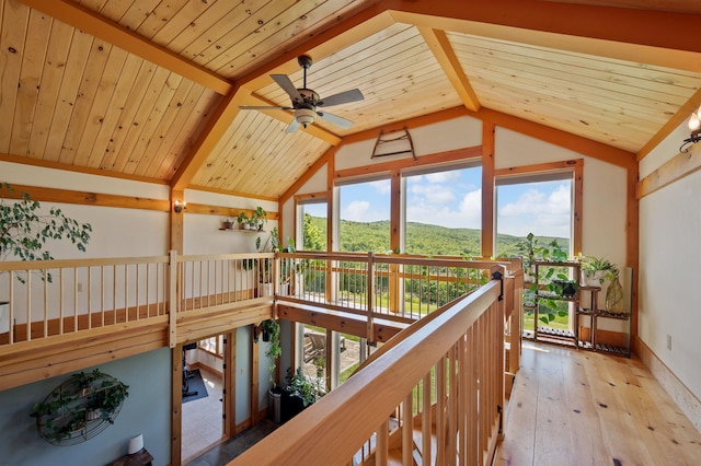 151 Brock Hill Rd, Bridgewater, NH 03222 - corridor featuring hardwood / wood-style floors, wood ceiling, and baseboards