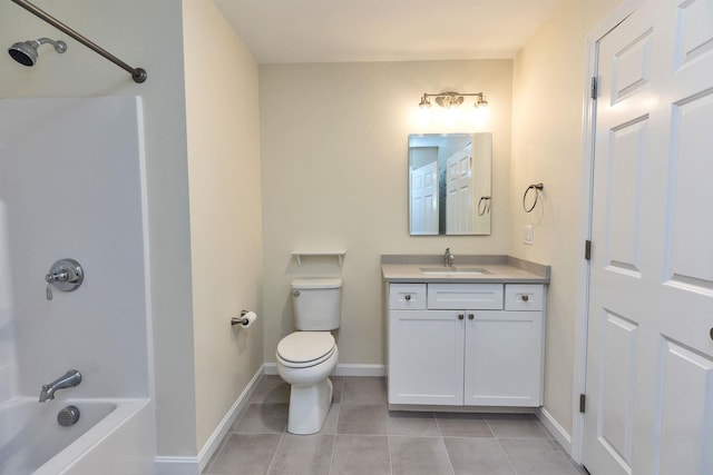 264 Woodview Way, Manchester, NH 03102 - bathroom with tile patterned flooring, vanity, toilet, tub / shower combination, and baseboards