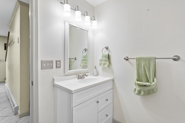 12 Old Fort Ln, Dunbarton, NH 03046 - bathroom featuring vanity, tile patterned floors, and a baseboard radiator