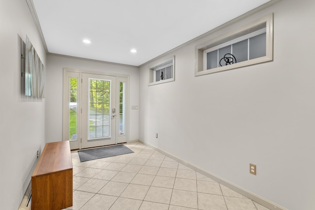 12 Old Fort Ln, Dunbarton, NH 03046 - entryway featuring crown molding, baseboards, light tile patterned floors, and recessed lighting