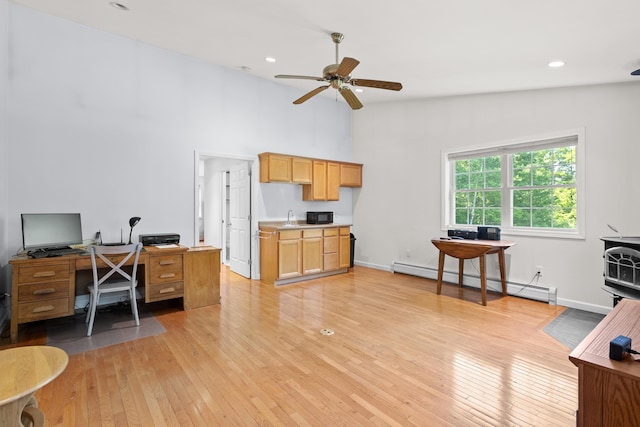 12 Old Fort Ln, Dunbarton, NH 03046 - office with a baseboard heating unit, ceiling fan, light wood finished floors, baseboards, and recessed lighting
