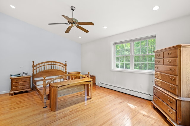 12 Old Fort Ln, Dunbarton, NH 03046 - bedroom with a baseboard heating unit, light wood-style flooring, recessed lighting, and a ceiling fan