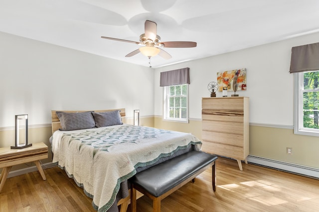 12 Old Fort Ln, Dunbarton, NH 03046 - bedroom featuring light wood-style floors, baseboard heating, and ceiling fan