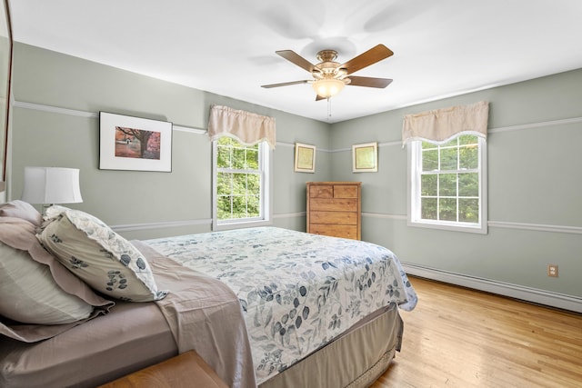 12 Old Fort Ln, Dunbarton, NH 03046 - bedroom featuring light wood-style floors, baseboards, baseboard heating, and a ceiling fan