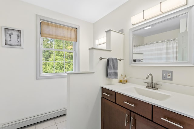 12 Old Fort Ln, Dunbarton, NH 03046 - bathroom featuring baseboard heating, vanity, and tile patterned flooring