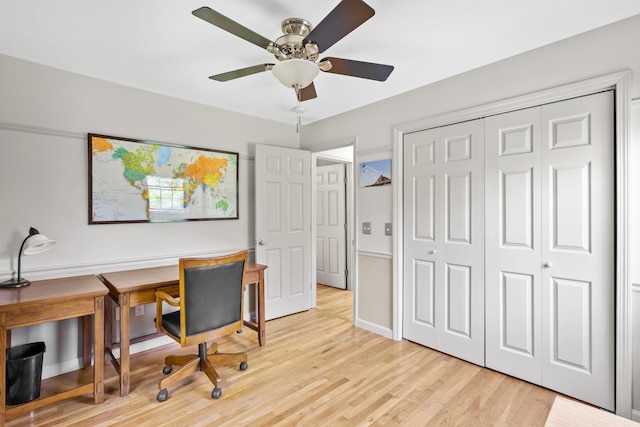 12 Old Fort Ln, Dunbarton, NH 03046 - home office featuring ceiling fan and light wood-style flooring