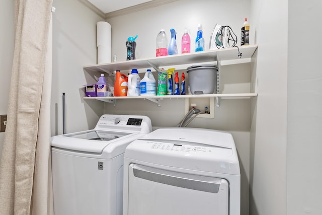 12 Old Fort Ln, Dunbarton, NH 03046 - laundry area with washer and clothes dryer and ornamental molding
