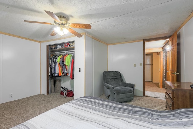 594 Suncook Valley Rd, Alton, NH 03809 - carpeted bedroom featuring ceiling fan, a textured ceiling, and a closet