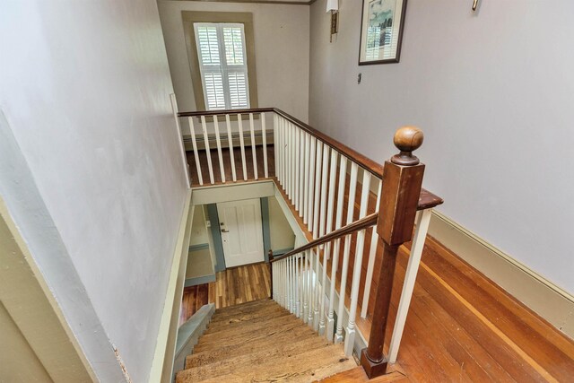 3 Foundry St, Amherst, NH 03031 - stairway featuring wood finished floors and baseboard heating
