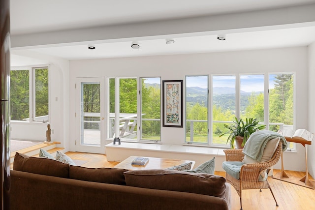1065 Center Fayston Rd, Fayston, VT 05660 - living room featuring light wood-type flooring and recessed lighting