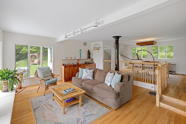1065 Center Fayston Rd, Fayston, VT 05660 - living room with light wood-style flooring and rail lighting