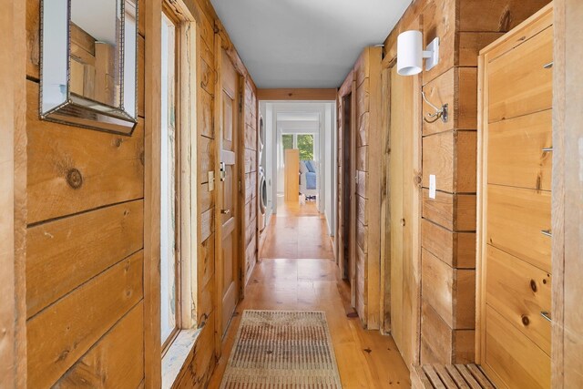1065 Center Fayston Rd, Fayston, VT 05660 - corridor with light wood-style floors and washer / dryer