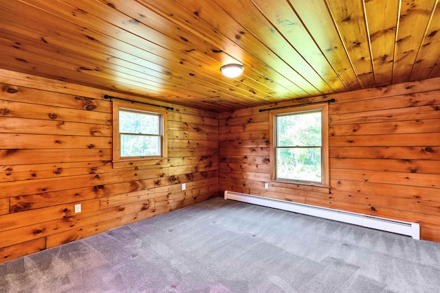 201 Deering Center Rd, Deering, NH 03244 - carpeted spare room with plenty of natural light, a baseboard radiator, wood ceiling, and wooden walls