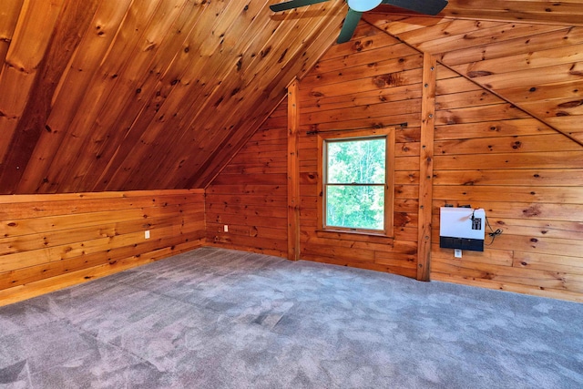 201 Deering Center Rd, Deering, NH 03244 - bonus room with lofted ceiling, wood walls, a ceiling fan, carpet flooring, and wood ceiling