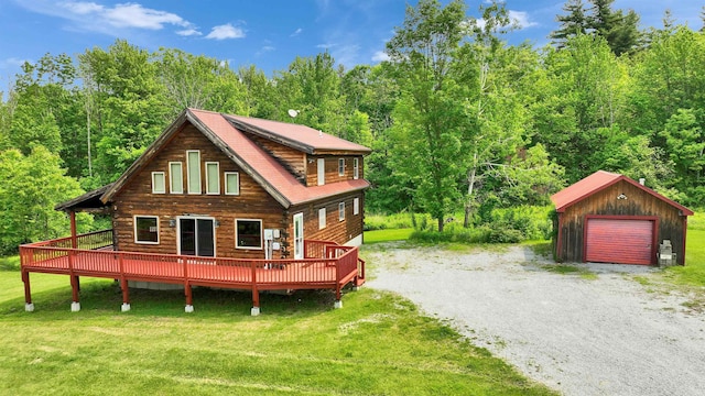 201 Deering Center Rd, Deering, NH 03244 - view of front of property featuring a deck, an outbuilding, a front yard, and a wooded view
