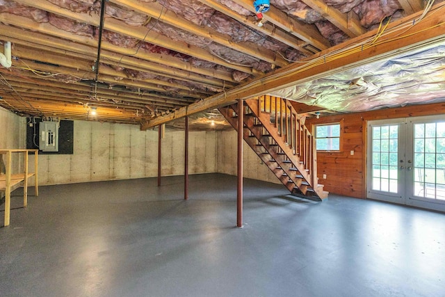 201 Deering Center Rd, Deering, NH 03244 - basement with electric panel, stairway, and french doors