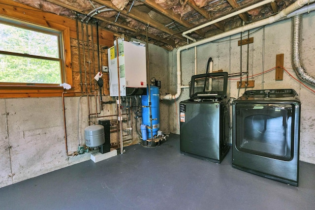 201 Deering Center Rd, Deering, NH 03244 - below grade area with separate washer and dryer, a water pressure tank, and tankless water heater