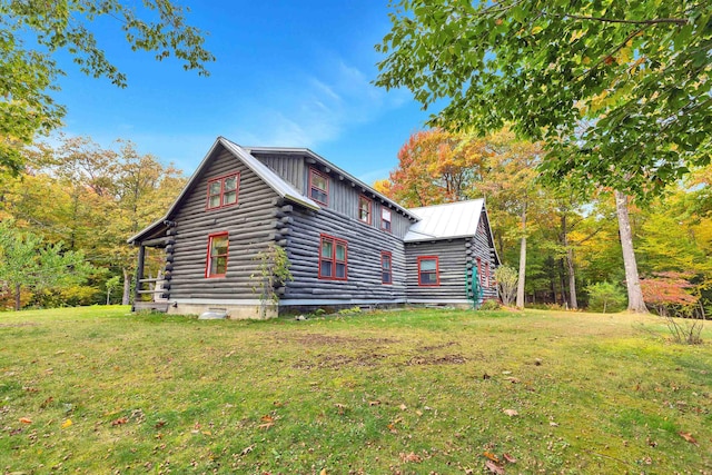 92 Brown Rd, Temple, NH 03084 - view of home's exterior featuring log siding, a yard, and metal roof