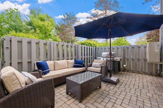 60 Weirs Rd Unit H1, Gilford, NH 03249 - fenced backyard featuring an outdoor hangout area, a patio, and grilling area