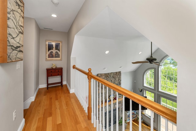 4 Mountain Ridge Dr, Meredith, NH 03253 - corridor with light wood-type flooring, an upstairs landing, recessed lighting, and baseboards