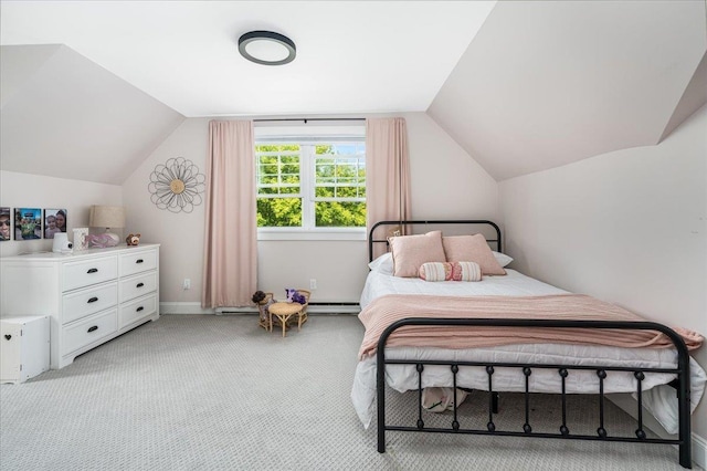85 Lee Ave, Manchester, NH 03109 - bedroom with lofted ceiling, light carpet, baseboards, and a baseboard radiator
