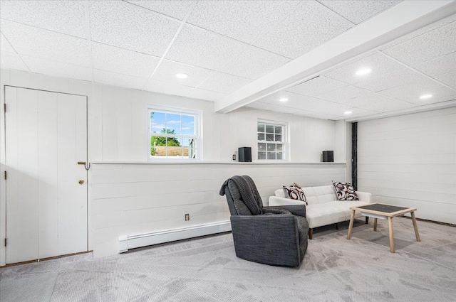 85 Lee Ave, Manchester, NH 03109 - sitting room with a baseboard radiator, a drop ceiling, recessed lighting, and carpet