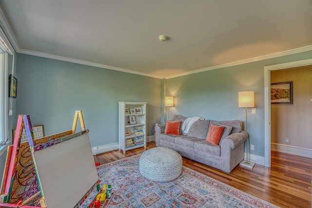 394 Sunset Hill Rd, Sugar Hill, NH 03586 - living room with wood finished floors, ornamental molding, and baseboards
