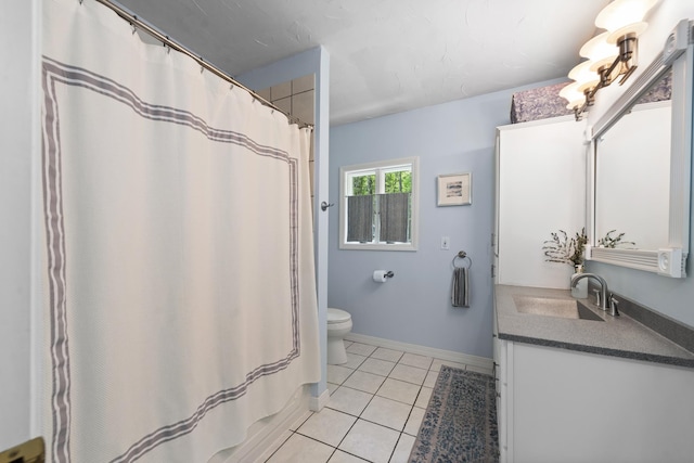 110 Heights Rd, Gilford, NH 03249 - full bath featuring toilet, tile patterned floors, vanity, baseboards, and a shower with curtain