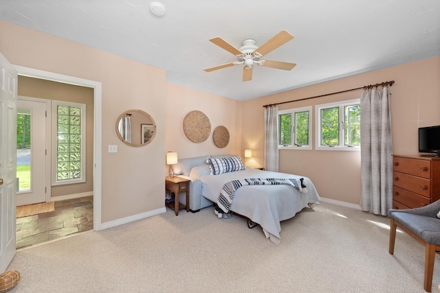 110 Heights Rd, Gilford, NH 03249 - bedroom featuring baseboards, carpet flooring, and ceiling fan