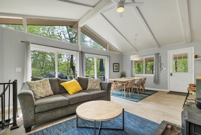 8 Little Shore Dr, Madison, NH 03849 - living area featuring wood finished floors, a ceiling fan, and baseboards