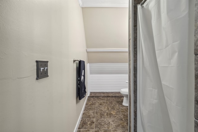 19 Wendy Dr, Alton, NH 03810 - bathroom with toilet, a shower with shower curtain, and baseboards