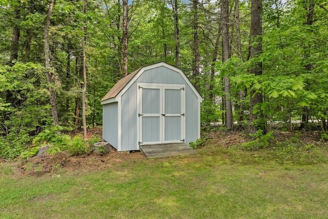 52 Meadow Ln, Belmont, NH 03220 - view of shed featuring a wooded view