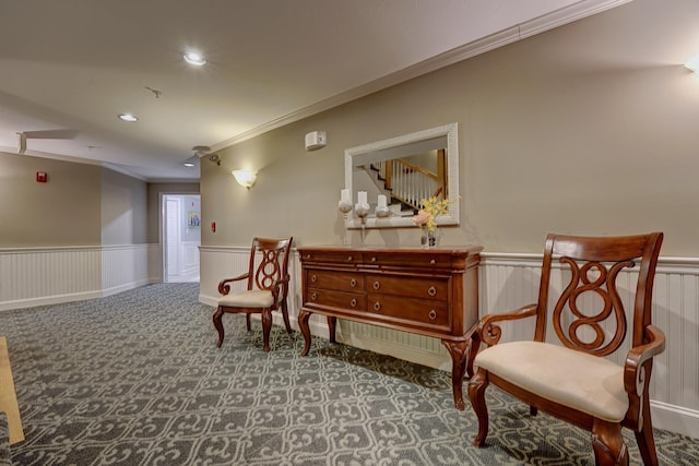 3 Sterling Hill Ln Unit 324, Exeter, NH 03833 - living area featuring crown molding, a wainscoted wall, carpet, and recessed lighting