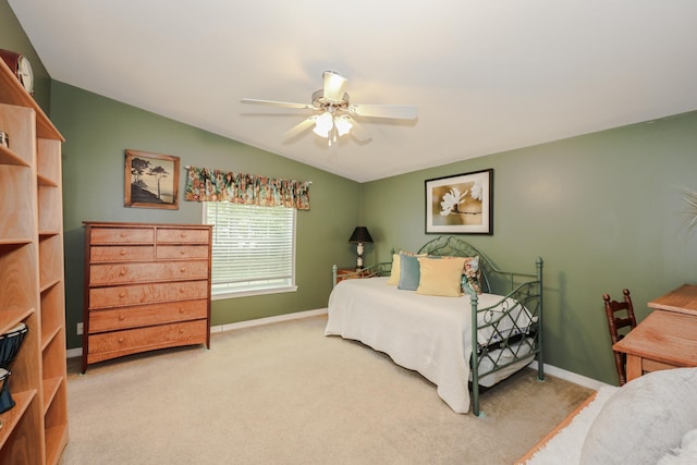 21 Mountain View Dr Unit 21, Franklin, NH 03235 - bedroom featuring baseboards, lofted ceiling, light colored carpet, and ceiling fan