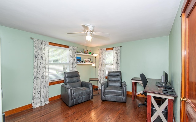 2 E Dunstable Rd, Nashua, NH 03060 - office area with a ceiling fan, baseboards, and wood finished floors