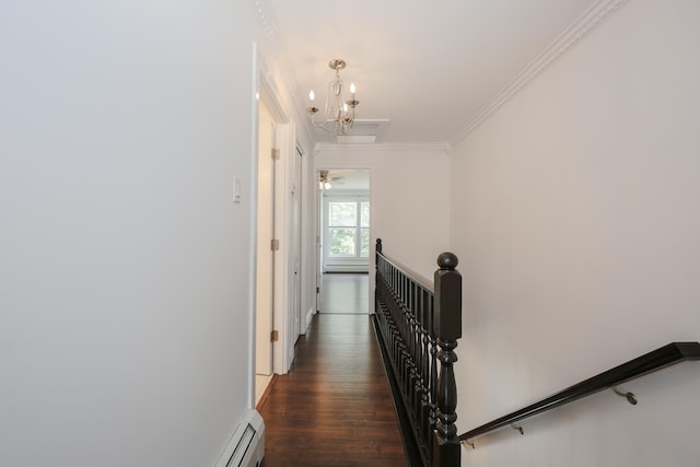4 Kimberly Dr Unit 4, Merrimack, NH 03054 - hallway featuring an upstairs landing, a chandelier, crown molding, and wood finished floors