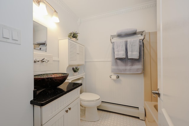 4 Kimberly Dr Unit 4, Merrimack, NH 03054 - bathroom with baseboard heating, vanity, toilet, and ornamental molding
