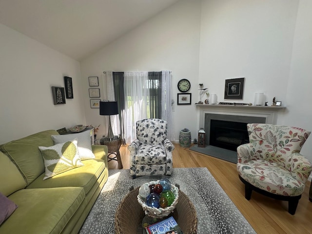 60 Skyline Dr, Keene, NH 03431 - living area featuring wood finished floors, high vaulted ceiling, and a fireplace with raised hearth