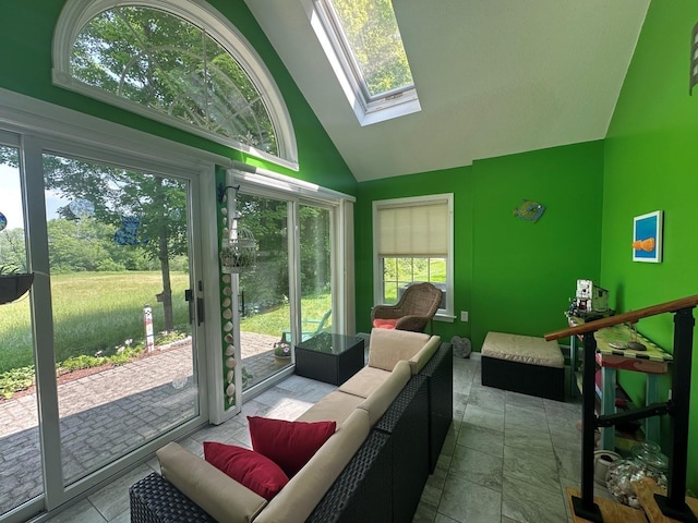 60 Skyline Dr, Keene, NH 03431 - sunroom with lofted ceiling, an outdoor living space, and a skylight