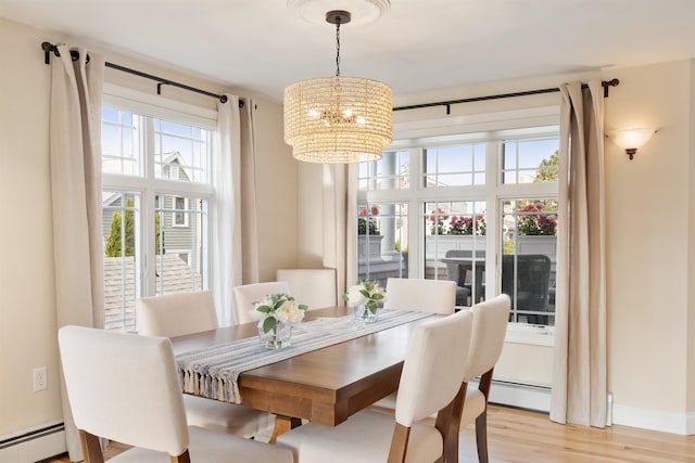 30 Ancient Hwy, Hampton, NH 03842 - dining room featuring a chandelier, light wood-style floors, and a baseboard heating unit