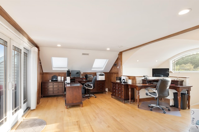 30 Ancient Hwy, Hampton, NH 03842 - office area featuring a skylight, light wood-type flooring, lofted ceiling, and recessed lighting