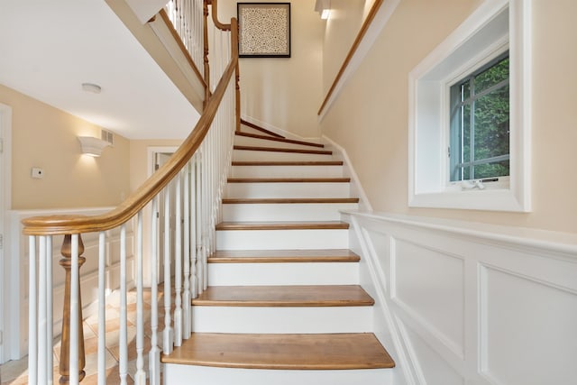 30 Ancient Hwy, Hampton, NH 03842 - stairway featuring a wainscoted wall and a decorative wall